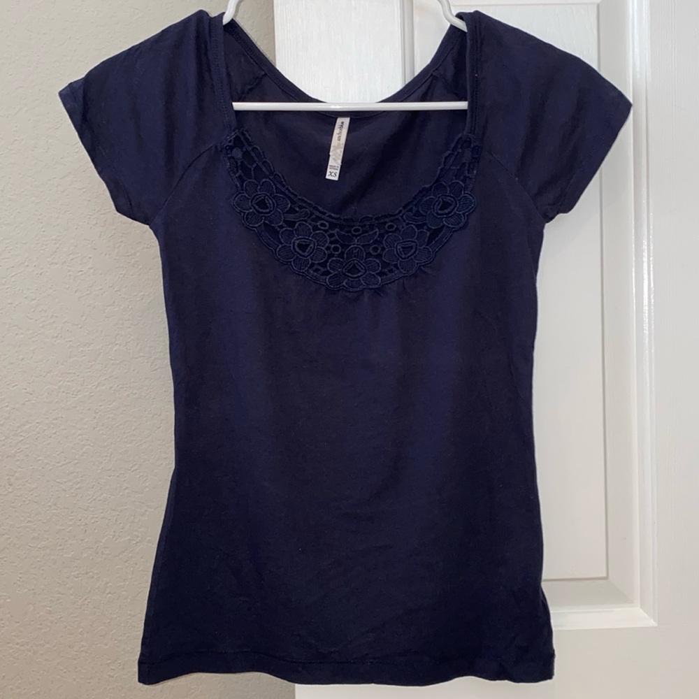 Anchor Blue XS Navy Floral Lace Detail